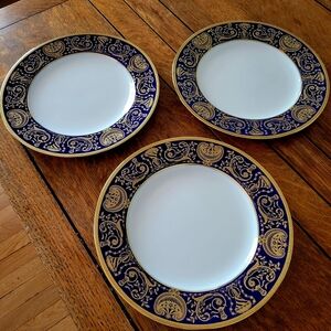 Antique Spode Cobalt & Gold Gilded Porcelain Plates (Set Of 3)